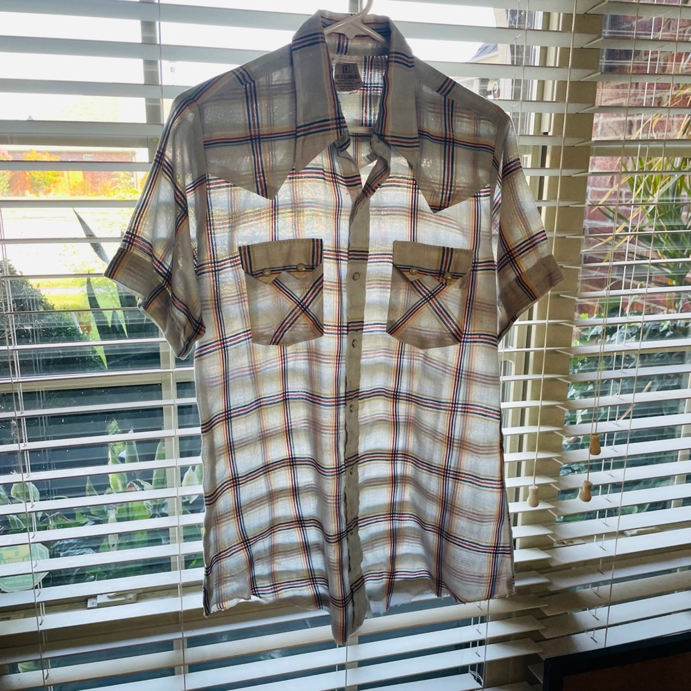 Vintage Dee Cee Brand Mens 15 1/2 Pearl Snap Shirt Distressed Sheer USA Made